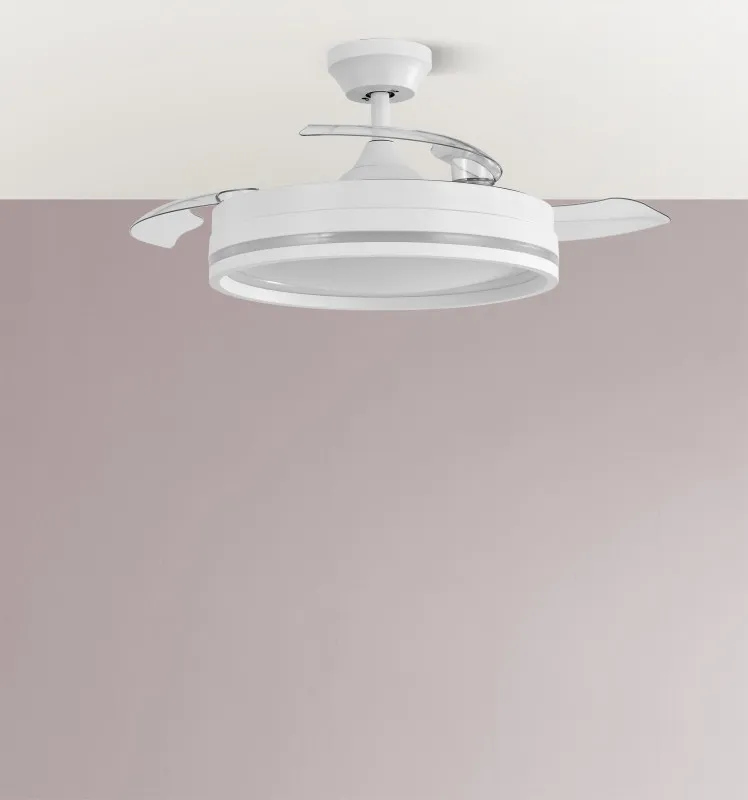 Ventilador Dc Cerrato Blanco 72w 3aspas Desplegables 107d 7200lm 6vel 3000k,4500k,6000k, Remoto+temporizador+memoria