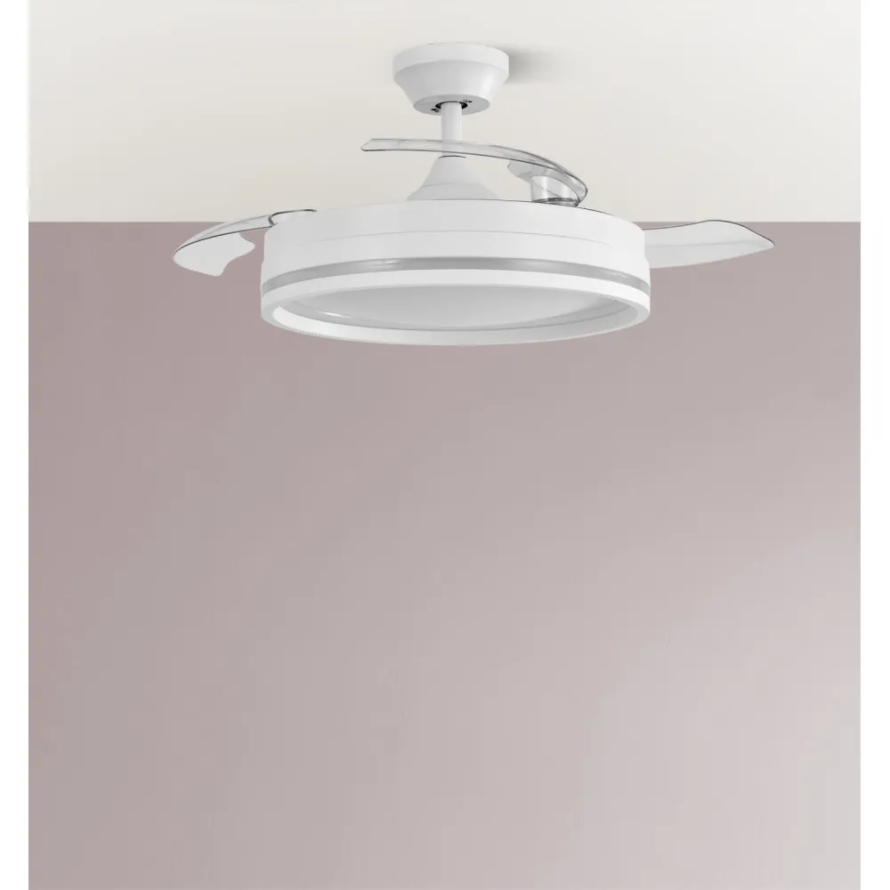 Ventilador Dc Cerrato Blanco 72w 3aspas Desplegables 107d 7200lm 6vel 3000k,4500k,6000k, Remoto+temporizador+memoria