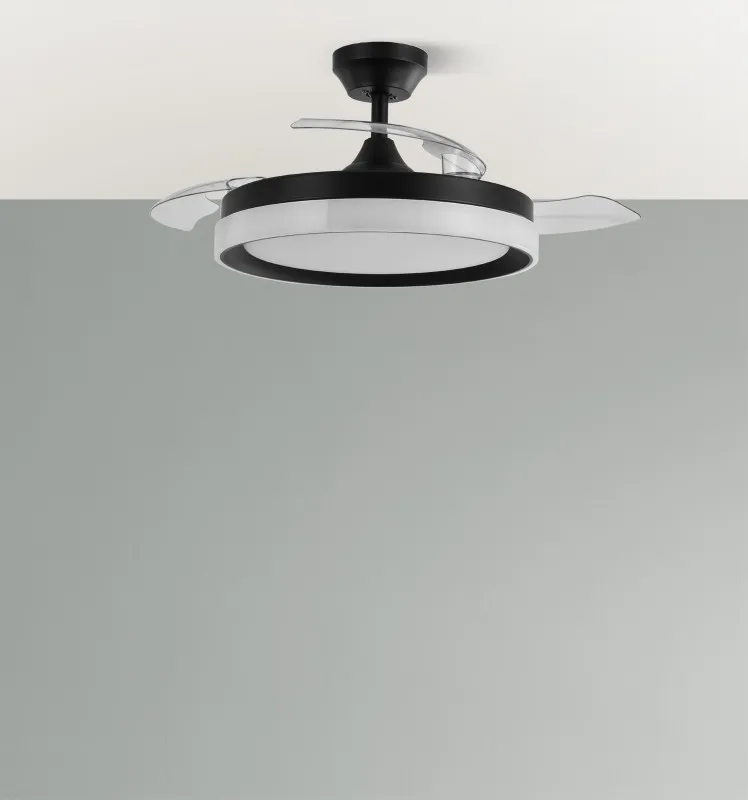 Ventilador Dc Zenit Negro 72w 3aspas Desplegables 107d 7200lm 6vel 3000k,4500k,6000k, Remoto+temporizador+memoria