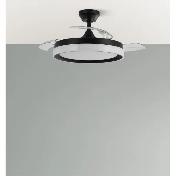 Ventilador Dc Zenit Negro 72w 3aspas Desplegables 107d 7200lm 6vel 3000k,4500k,6000k, Remoto+temporizador+memoria