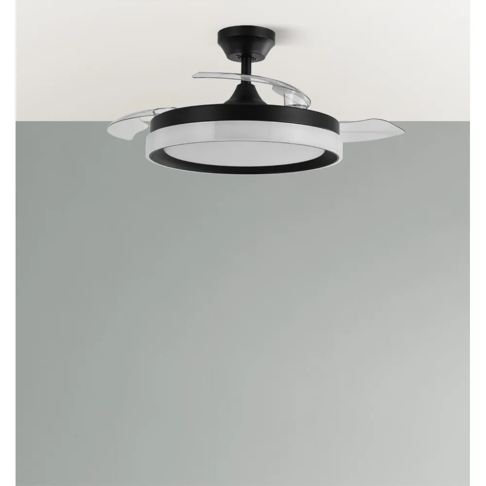 Ventilador Dc Zenit Negro 72w 3aspas Desplegables 107d 7200lm 6vel 3000k,4500k,6000k, Remoto+temporizador+memoria
