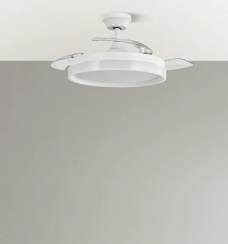 Ventilador Dc Zenit Blanco 72w 3aspas desplegables 107d 7200lm 6vel 3000k,4500k,6000k Remoto+temporizador+memoria