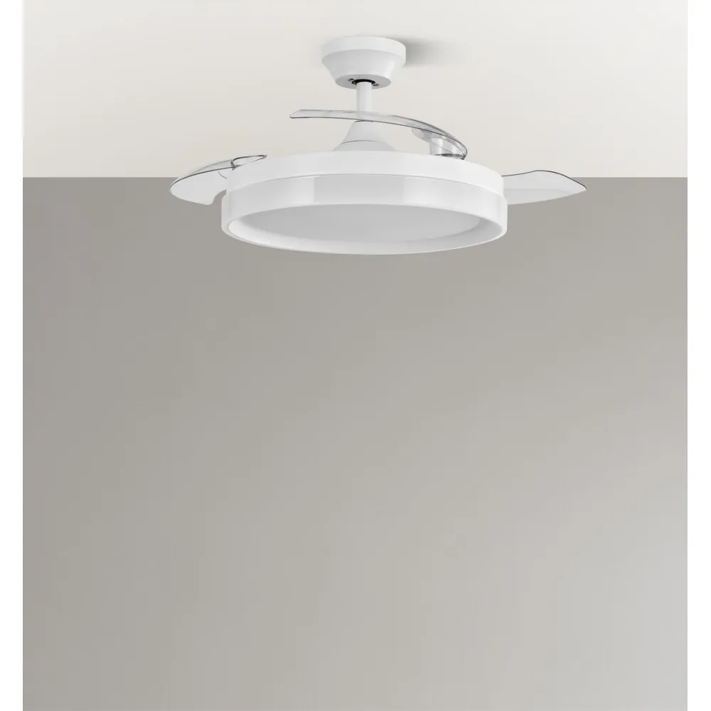 Ventilador Dc Zenit Blanco 72w 3aspas desplegables 107d 7200lm 6vel 3000k,4500k,6000k Remoto+temporizador+memoria