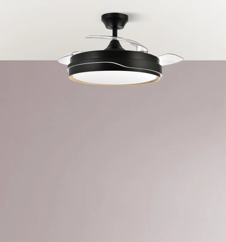 Ventilador Dc Tempano Negro/madera 72w 3aspas 107d 7200lm 6vel 3000k,4500k,6000k Remoto+temporizador+memoria