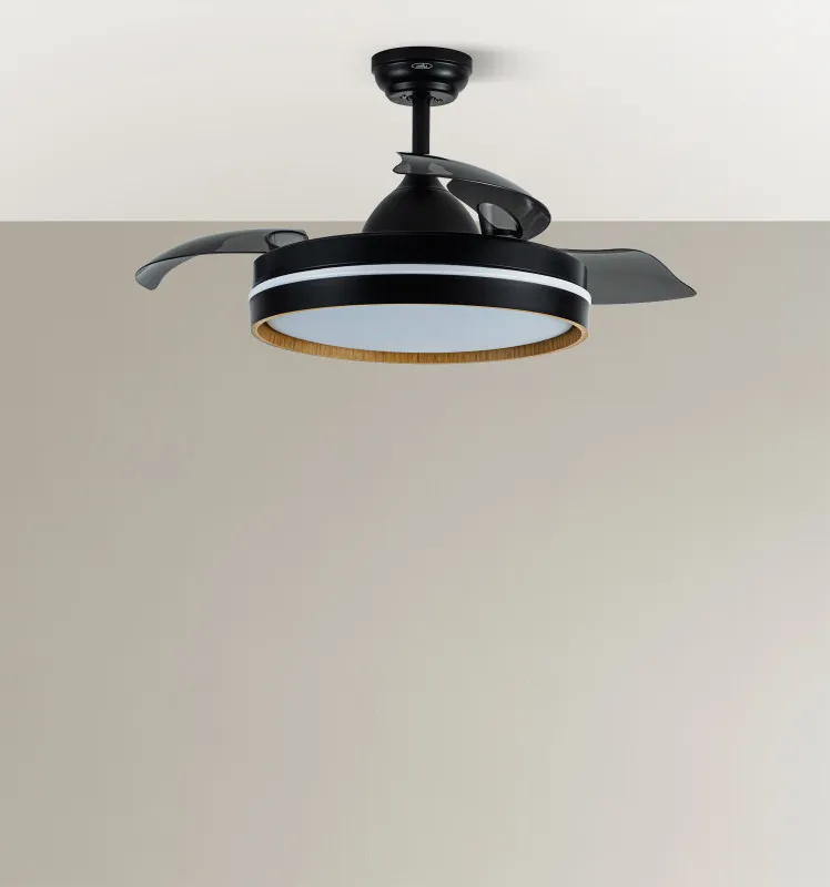 Ventilador Dc Nalon 72w Negro/madera Oscura 3aspas109d 7200lm 3000k,4500k,6000k Remoto+memoria+temporizador