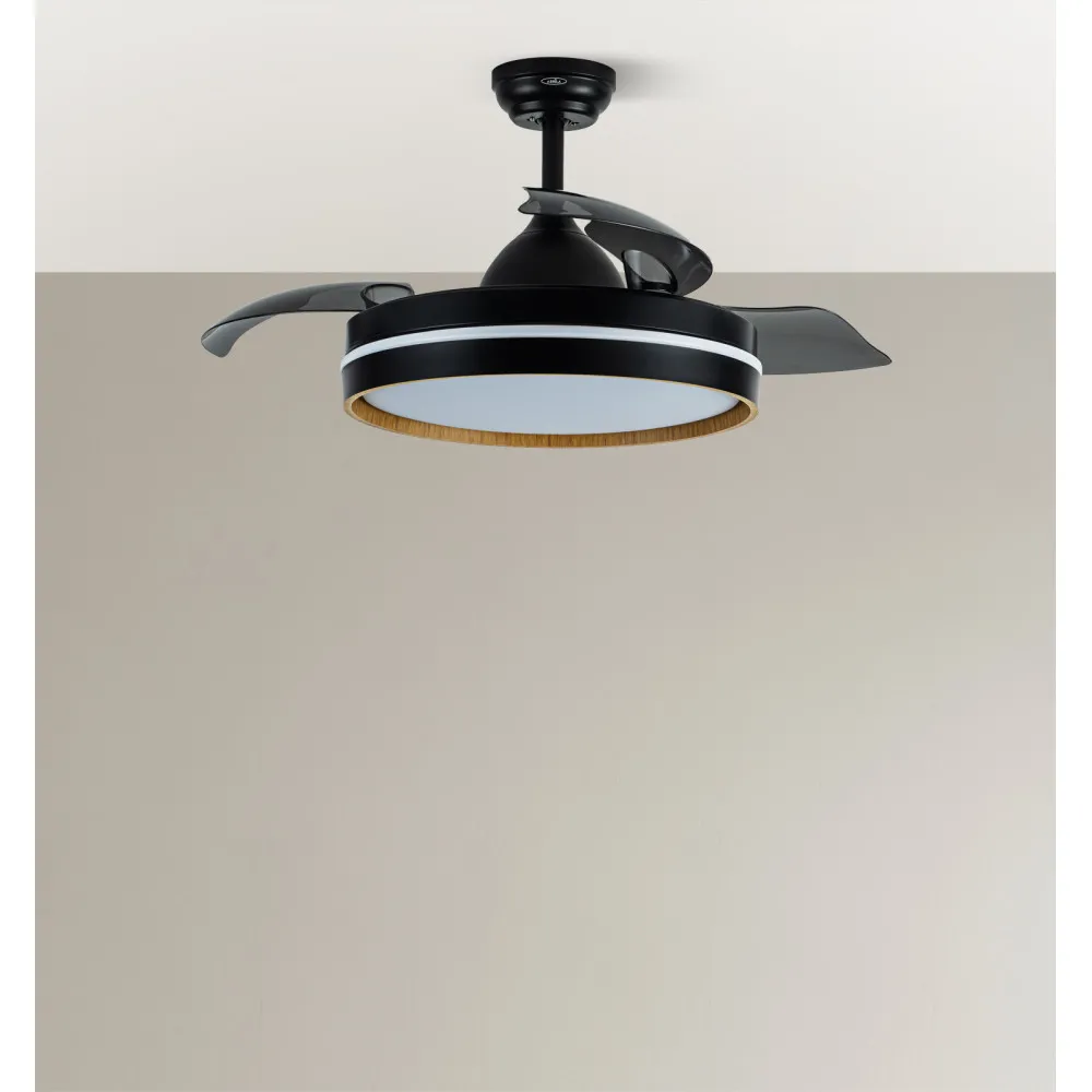 Ventilador Dc Nalon 72w Negro/madera Oscura 3aspas109d 7200lm 3000k,4500k,6000k Remoto+memoria+temporizador