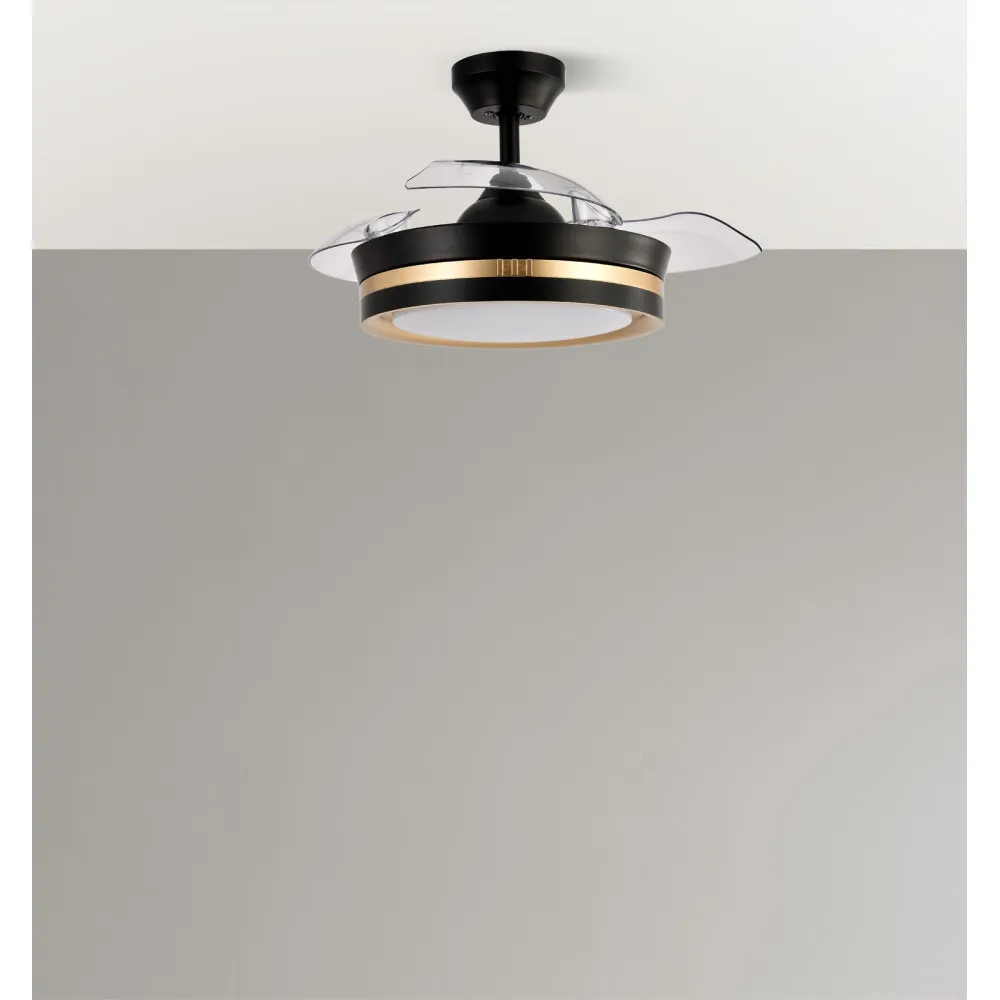 Ventilador Dc Viper Negro/oro 48w 3aspas 91d 4800lm 6vel 3000k,4500k,6000k, Remot+temporizador+memoria