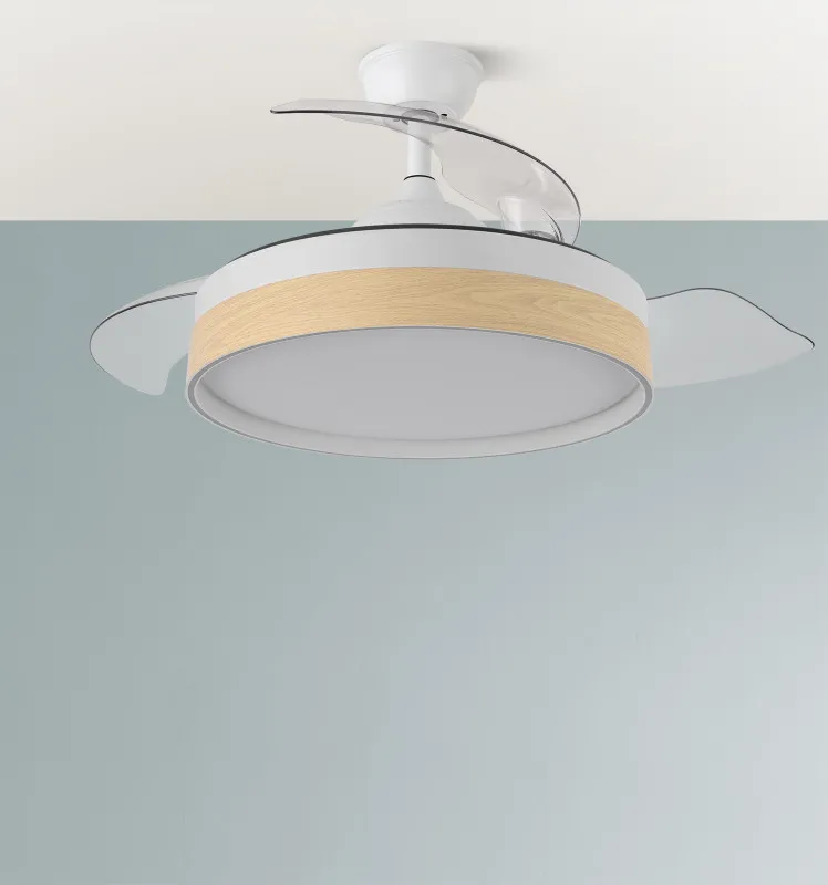 Ventilador Dc Iglu 59w 6980lm Blanco/haya 3asp.despl. 32/47x50/107d.3colores, Remoto, Reg.intensidad, Temporizador, Memoria