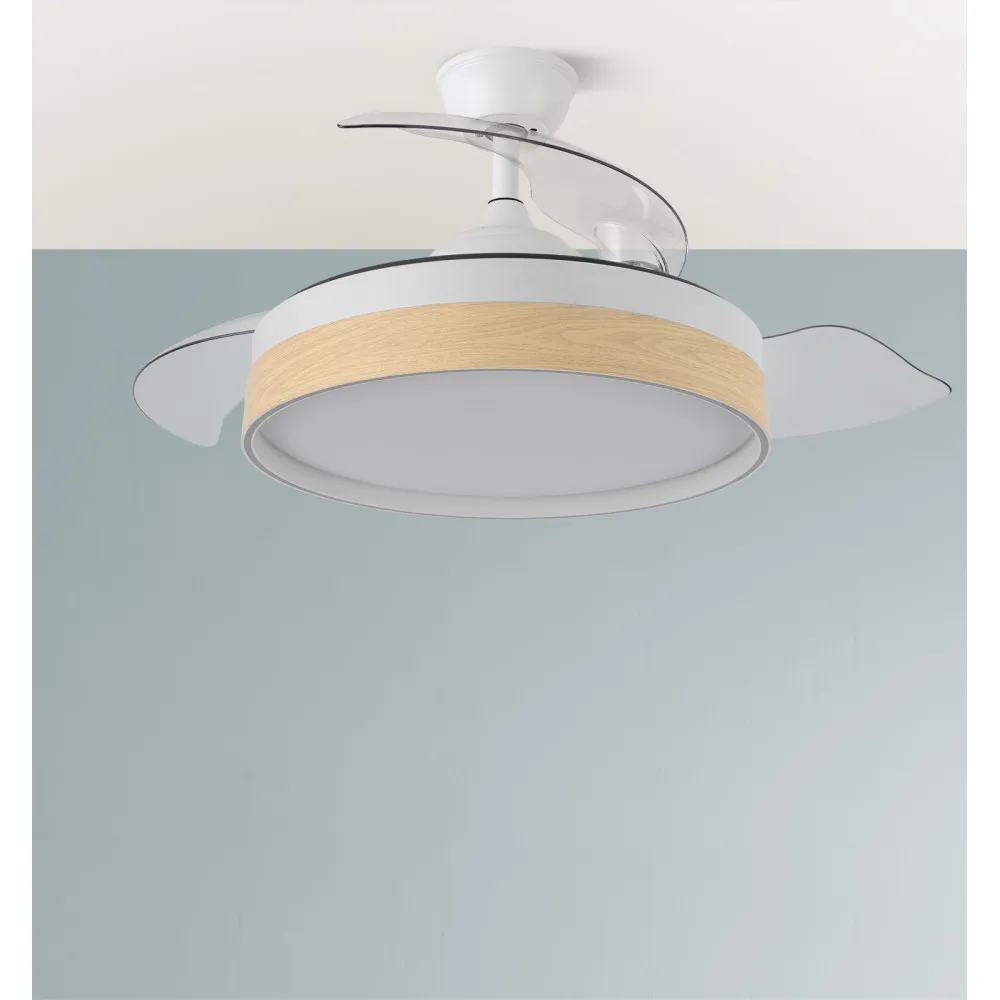 Ventilador Dc Iglu 59w 6980lm Blanco/haya 3asp.despl. 32/47x50/107d.3colores, Remoto, Reg.intensidad, Temporizador, Memoria