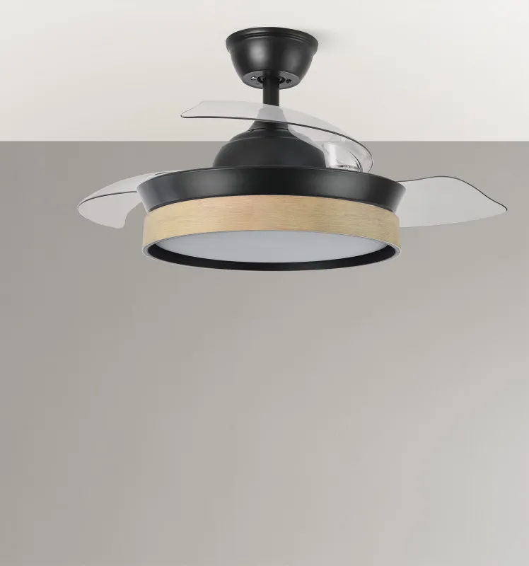 Ventilador Dc Iglu Negro/haya 72w 6120lm 91d 3asp.desplegable 3000-4000-6000k Remoto, Temporizador, Memoria