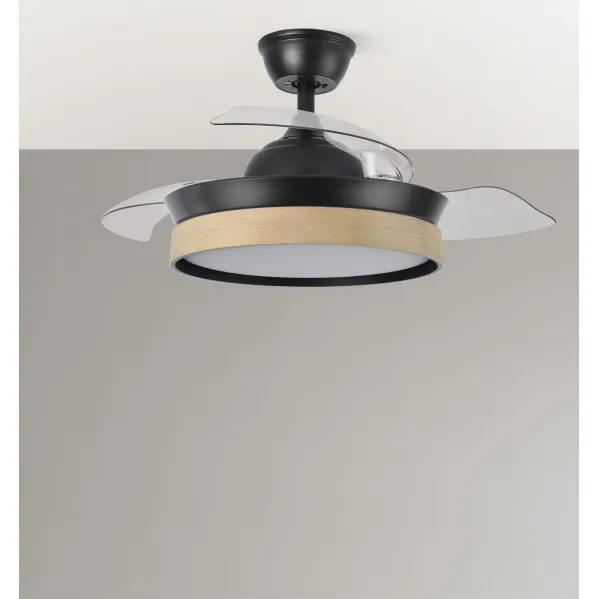 Ventilador Dc Iglu Negro/haya 72w 6120lm 91d 3asp.desplegable 3000-4000-6000k Remoto, Temporizador, Memoria
