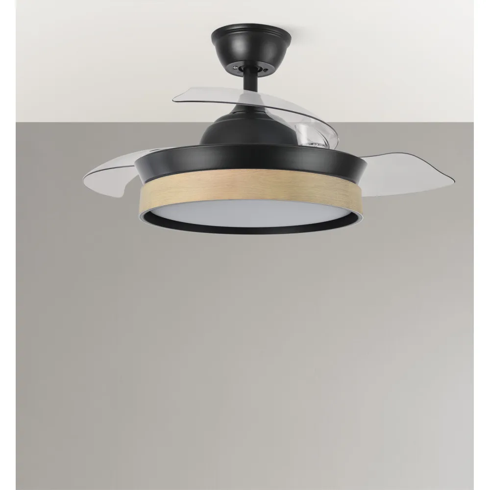 Ventilador Dc Iglu Negro/haya 72w 6120lm 91d 3asp.desplegable 3000-4000-6000k Remoto, Temporizador, Memoria