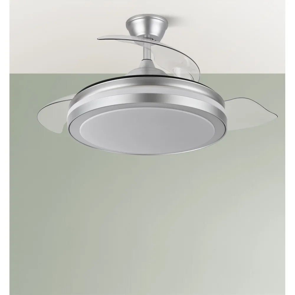 Ventilador Dc Esparta Plus 59w 6980lm Plata 107d 3aspas Desp.3000-4000-6000k Remoto+ reg.intensidad+Temporizador+ Memoria