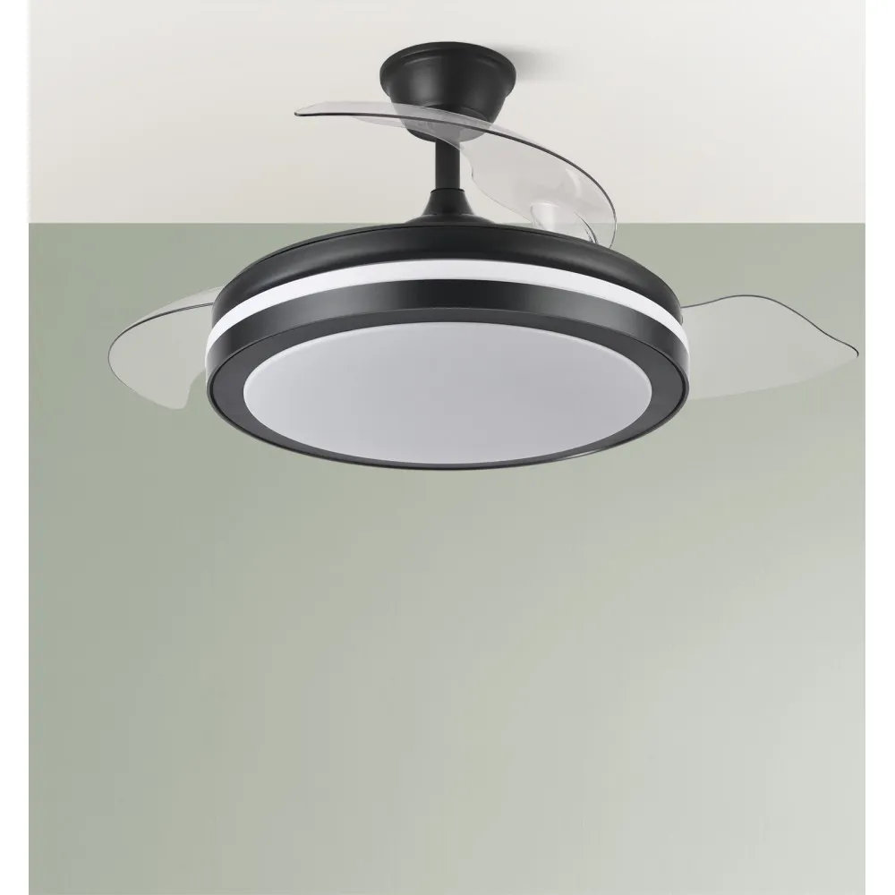 Ventilador Dc Esparta Plus 72w 6120lm Negro 107d 3aspas Desp.3000-4000-6000k Remoto+ Temporizador+ Memoria