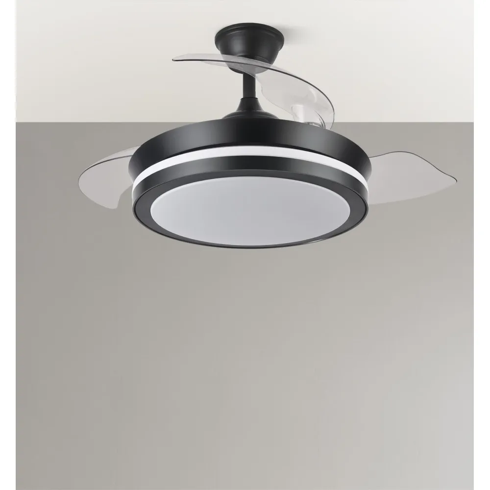 Ventilador Dc Esparta Negro  Mini 59w 6980lm 91d 3asp.d Esp.3000-4000-6000k Remoto+tempor+memori