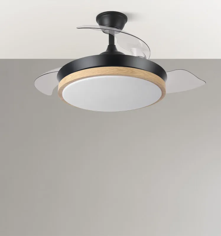 Ventilador Dc Evros Negro/hay 72w 6120lm 91d 3aspas Desplegables 3000-4000-6000k Remoto, Temporizador, Memoria