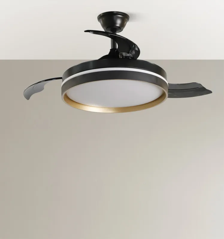 Ventilador Dc Mandarin Negro/oro 72w 3aspas 108d Reg.intensidad 7200lm 3000-4000-6500k Remoto+memoria+temporizador 