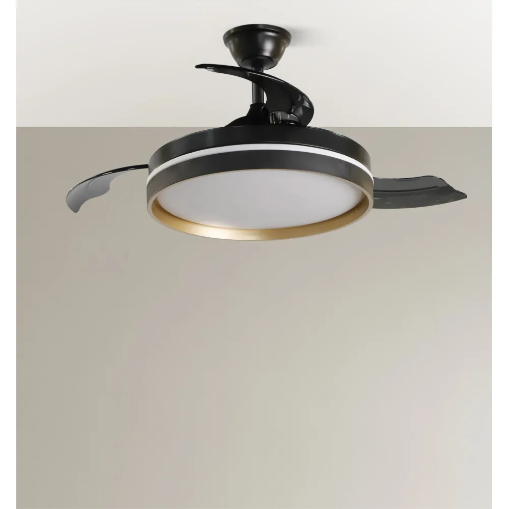 Ventilador Dc Mandarin Negro/oro 72w 3aspas 108d Reg.intensidad 7200lm 3000-4000-6500k Remoto+memoria+temporizador 
