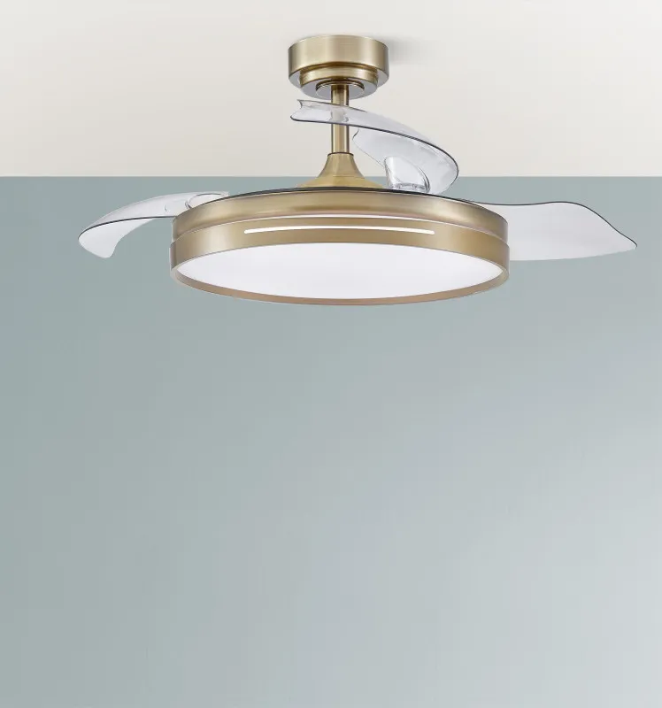 Ventilador Dc 72w Micenas Cuero 3asp.transp.108d  6vel 7200lm 3col Remoto,reg.intensidad,memoria Y Temporizador 24