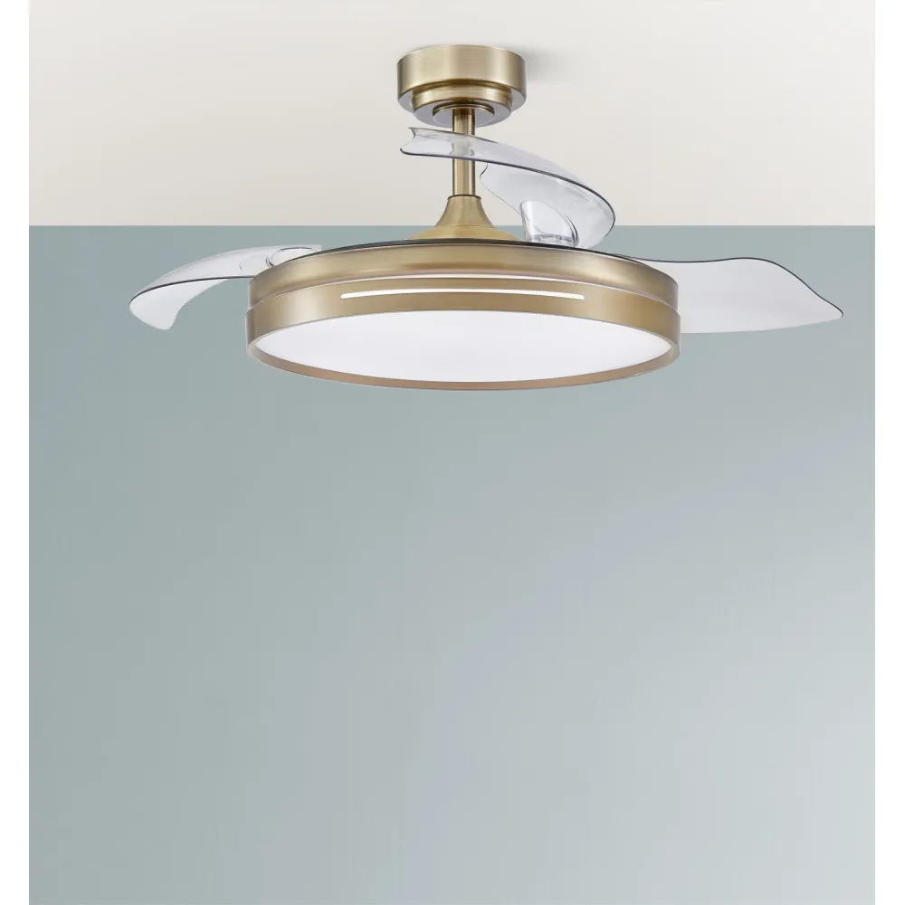 Ventilador Dc 72w Micenas Cuero 3asp.transp.108d  6vel 7200lm 3col Remoto,reg.intensidad,memoria Y Temporizador 24