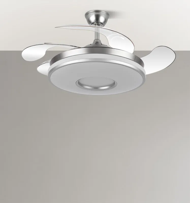 Ventilador Dani 59w 6980lm Niquel 4 Aspas Desplegables 6 Velocidades107d 3000-4000-6000k Remoto, Reg.Int, Memori Y Tempor 