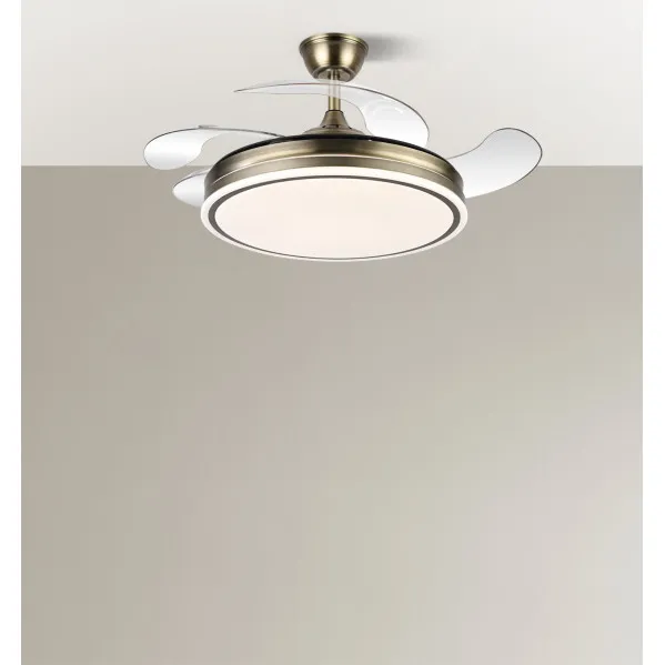 Ventilador Bayomo 59w 6980lm Cuero 4 Aspas Desp. 34,5/42x50/107d.3 Color, Dc.remoto+Reg.Intensidad