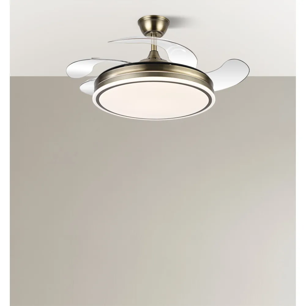 Ventilador Bayomo 59w 6980lm Cuero 4 Aspas Desp. 34,5/42x50/107d.3 Color, Dc.remoto+Reg.Intensidad