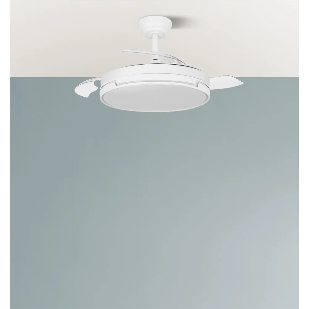 Ventilador Dc Papiro Mini 59w Blanco 3aspas desp. 91d 6980lm 3000k,4000k,6000k Remoto+ Memoria+ Temporizador