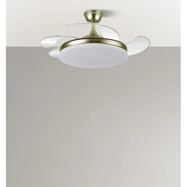 Ventilador Dc Tridente 59w Cuero 4aspas Desp 107d 6980lm Reg.intensidad Remoto+temporizador+memoria 3000-4000-6000k