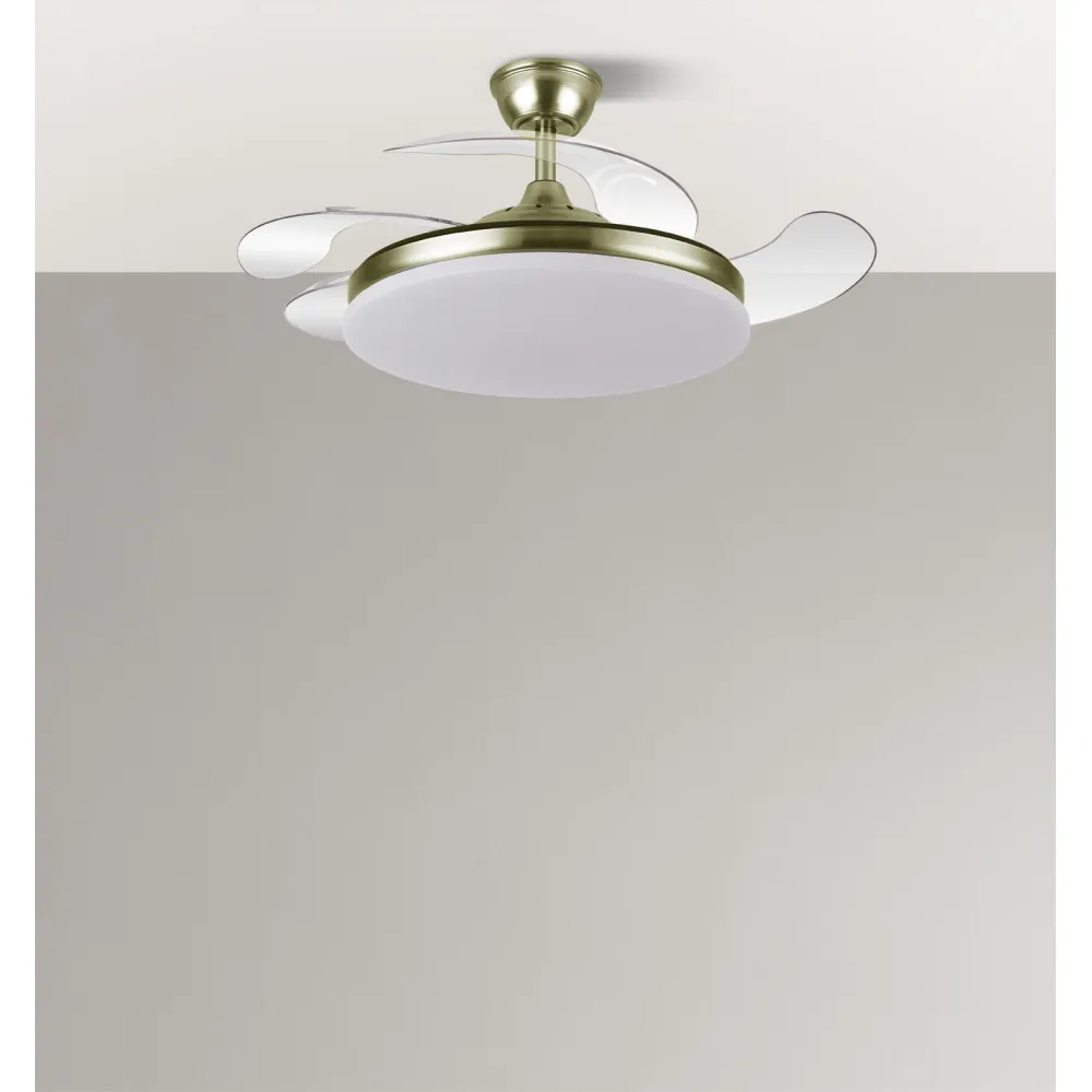 Ventilador Dc Tridente 59w Cuero 4aspas Desp 107d 6980lm Reg.intensidad Remoto+temporizador+memoria 3000-4000-6000k