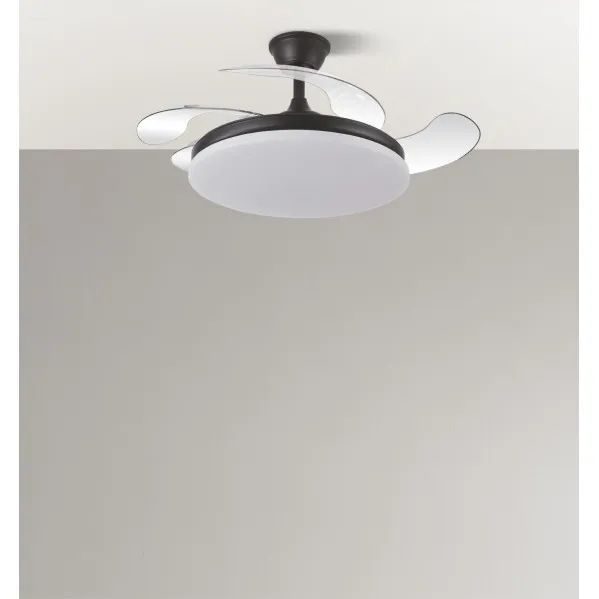 Ventilador Dc Tridente 59w Negro 4aspas Desp. 107d 6980lm Reg.intensidad Remoto+temporizador+memoria 3000-4000-6000k