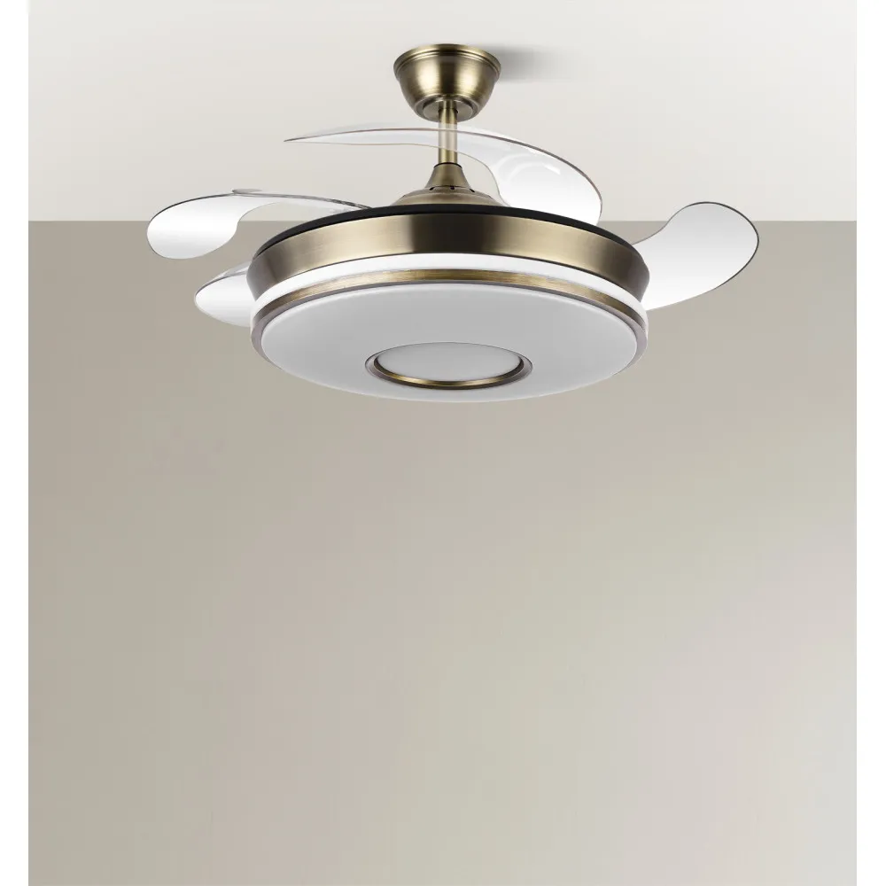 Ventilador Dc Dani 59w 6980lm Cuero 4aspas 6velocidades 91d 3000-4000-6000k Remot+reg.intensidad+memor+temporiz 