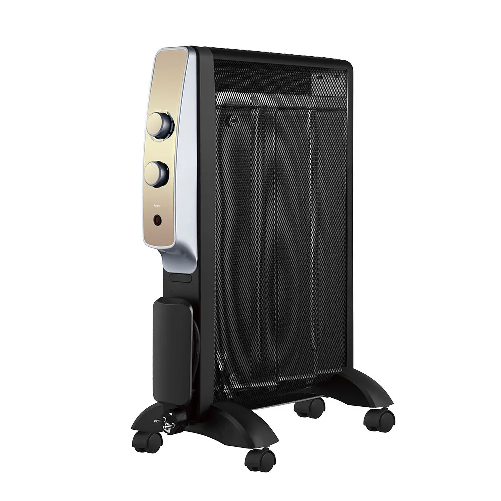 202011516 - Radiador De Mica Abrigo 1500w 3elem Negro/oro 2potencias Antivuelco,luz Indicadora Termost.regulable 61,5x47x26,5cm
