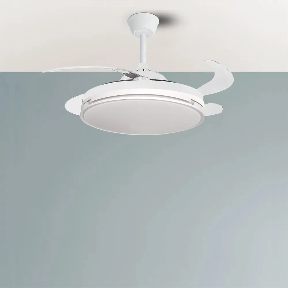 Ventilador Dc Papiro 59w Blanco 4aspas desp.107d 5900lm Reg.intensidad 3000k,4000k,6000k Remoto+ Memoria+ Temporizador