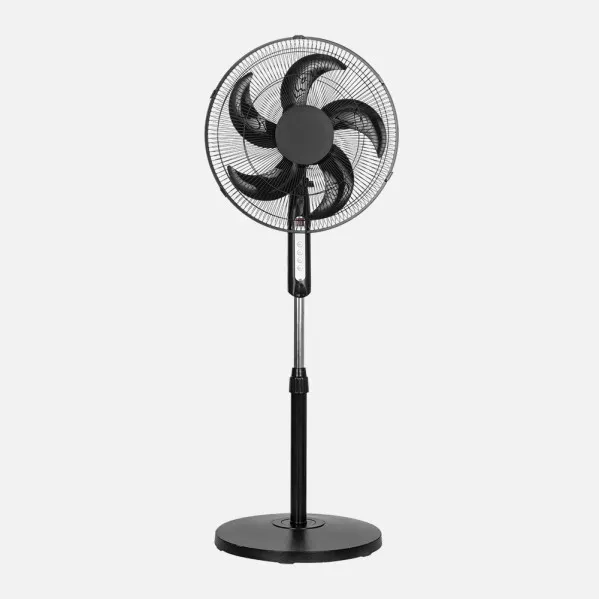 Ventilador De Pie Liberty Negro 3vel 45w 5aspas  Fijo Y Rotatorio C/remoto Y Temporizador Regx43x43cm