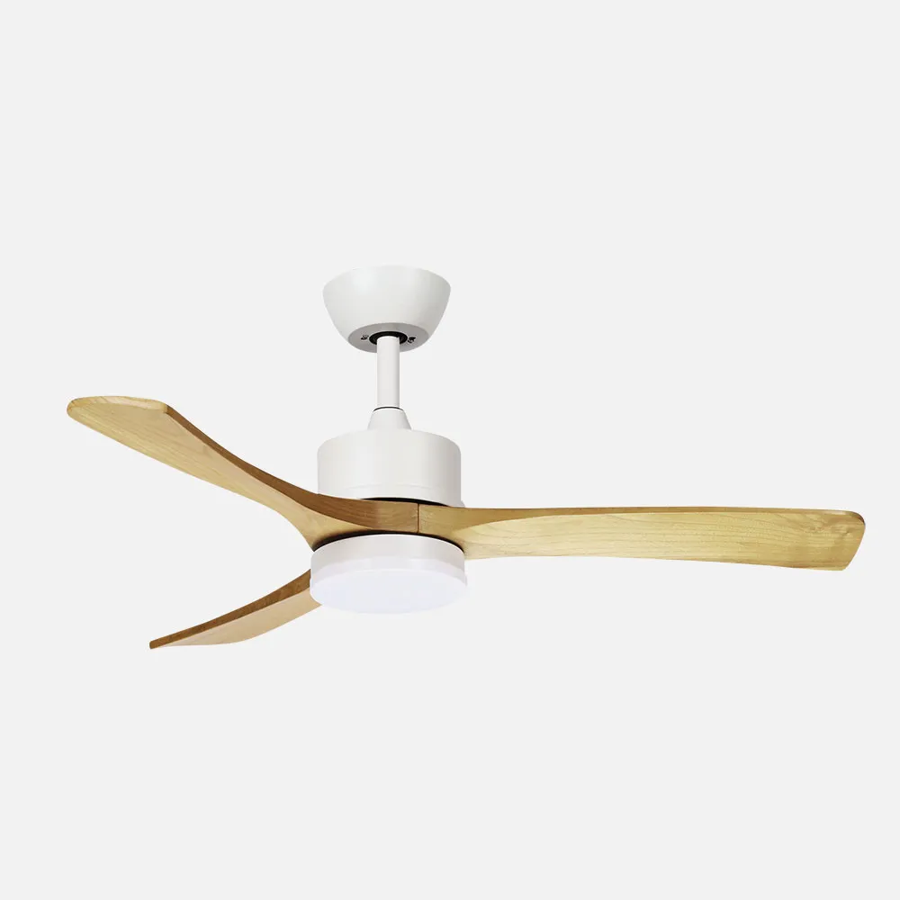 Ventilador Dc Hellin 18w Blanco/haya 3aspas 6vel 106d Luz Opcional 2250l m3000-4500-6500k Remoto+memoria+temporizador