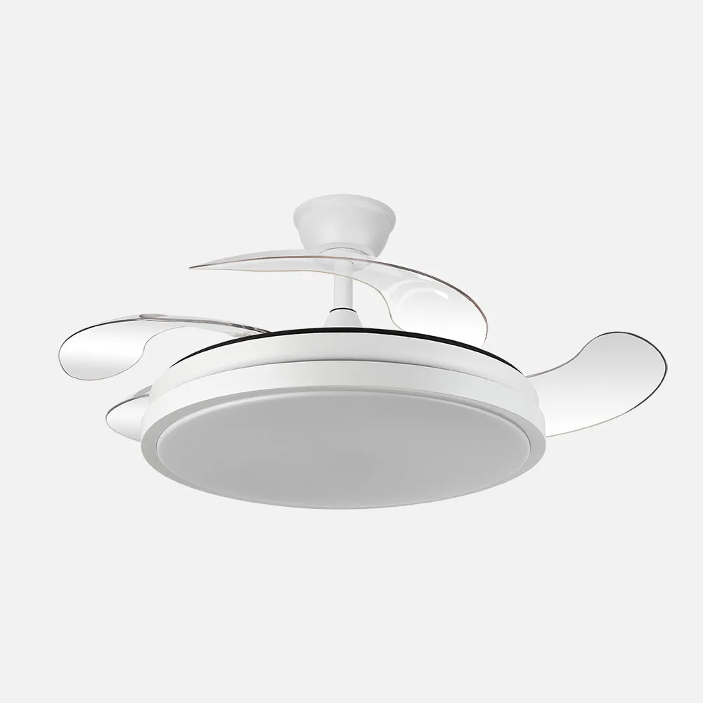 Ventilador Dc Escorpion 59w Blanco 4aspas desplegables 107d Reg.intensidad 6980lm 3000-4000-6000k Remoto+ Temporizador+ Memoria