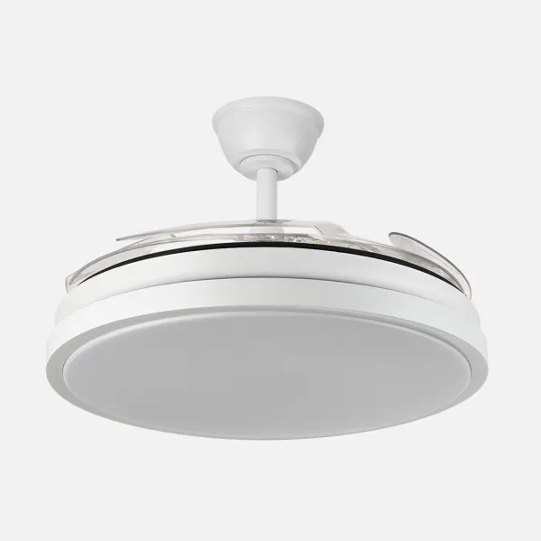 Ventilador Dc Escorpion 59w Blanco 4aspas desplegables 107d Reg.intensidad 6980lm 3000-4000-6000k Remoto+ Temporizador+ Memoria