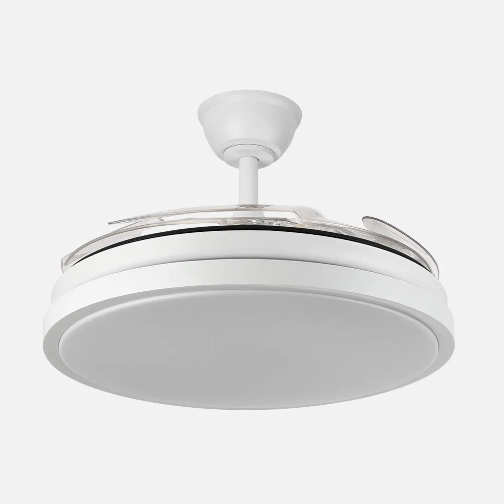 Ventilador Dc Escorpion 59w Blanco 4aspas desplegables 107d Reg.intensidad 6980lm 3000-4000-6000k Remoto+ Temporizador+ Memoria