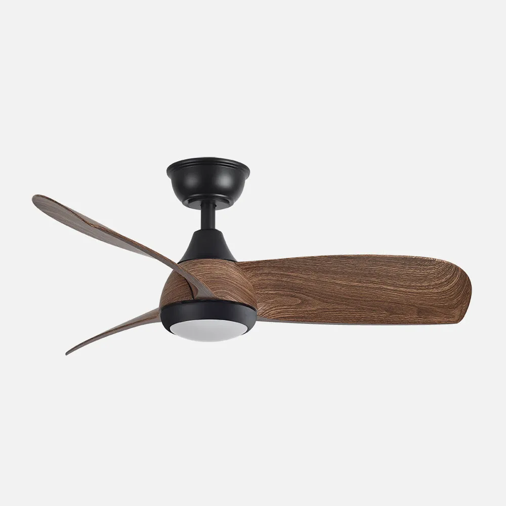 Ventilador Dc Atomo 24w Negro 3aspas Madera Oscura 91d 2640lm 3000k,4000k,6000k Remoto+memoria+temporizador