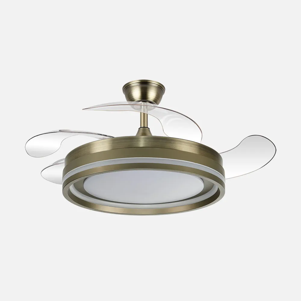 Ventilador Dc Cerrato Cuero 59w 4aspas Desplegables 107d 6980lm 6vel 3000k,4000k,6000k, Remoto+reg.intens+temporizador+memoria