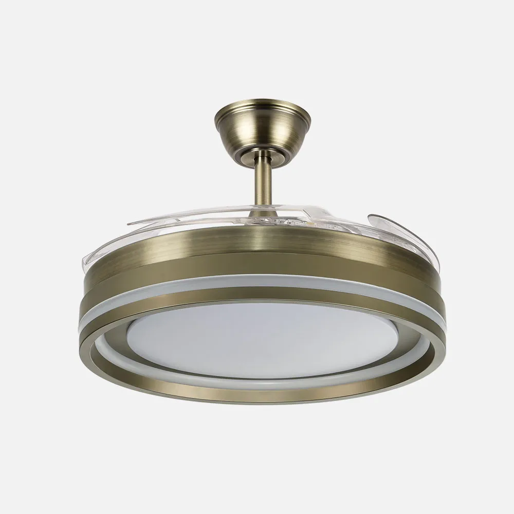 Ventilador Dc Cerrato Cuero 59w 4aspas Desplegables 107d 6980lm 6vel 3000k,4000k,6000k, Remoto+reg.intens+temporizador+memoria