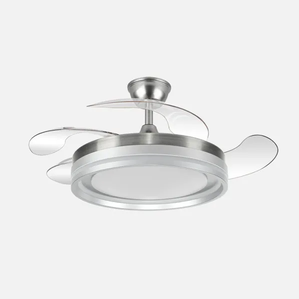 Ventilador Dc Cerrato Niquel 59w 4aspas Desplegables 107d 6980lm 6vel 3000k,4000k,6000k, Remoto+reg.intens.+temporizador+memoria