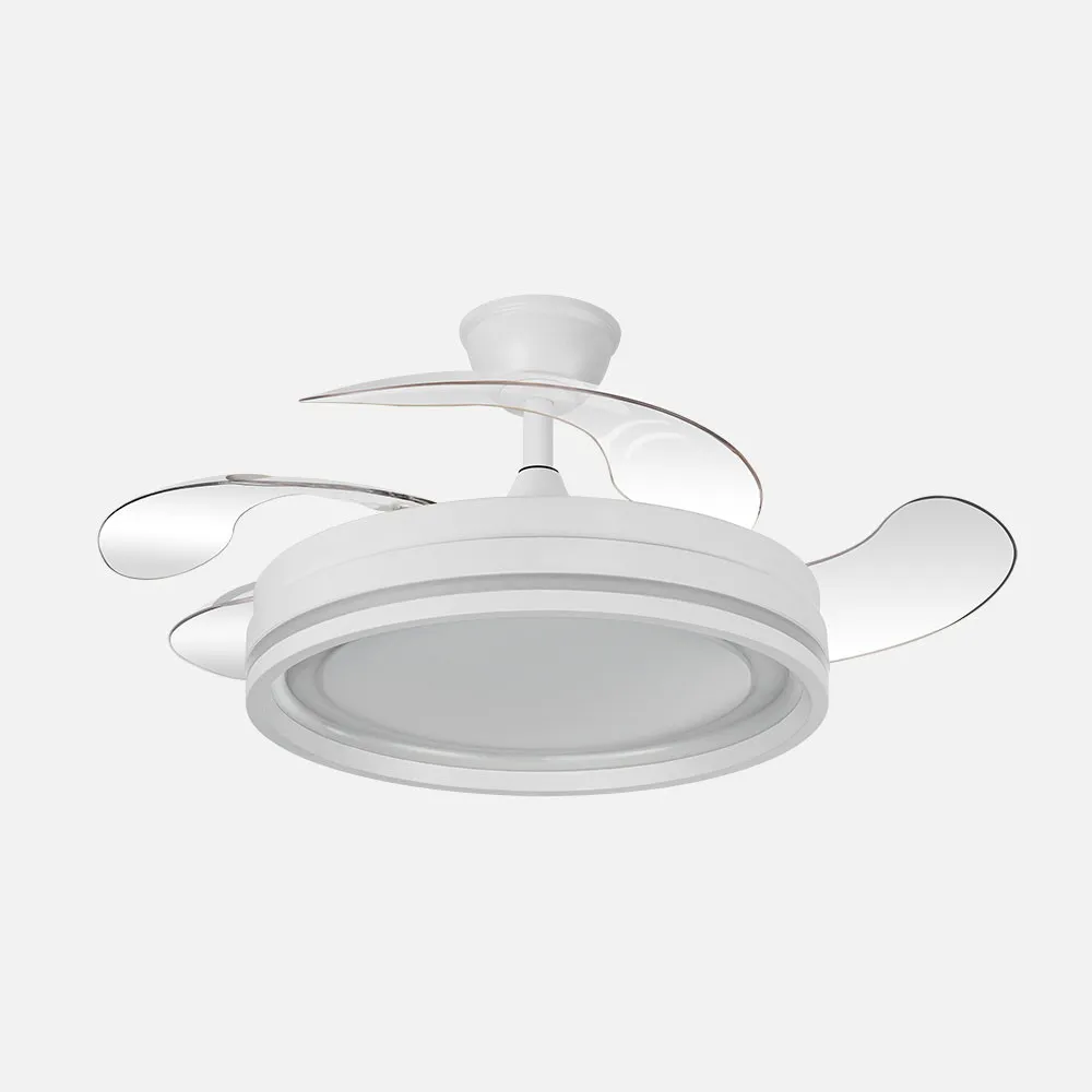 208691301 - Ventilador Dc Cerrato Blanco 59w 4aspas Desplegables 107d 6980lm 6vel 3000k,4000k,6000k, Remoto+reg.intens.+temporizador+memoria