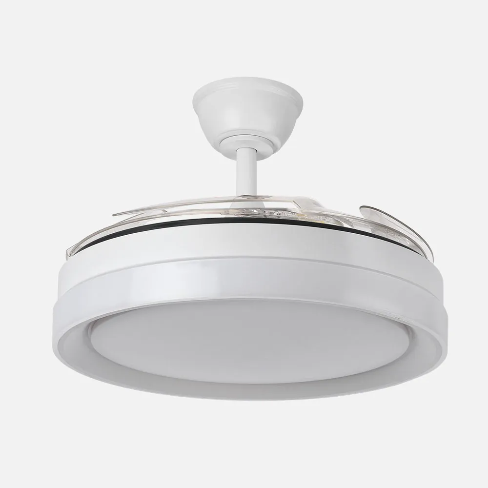 Ventilador Dc Zenit Blanco 59w 4aspas desplegables 107d 6980lm 6vel 3000k,4000k,6000k Remoto+reg.intens.+temporizador+memoria