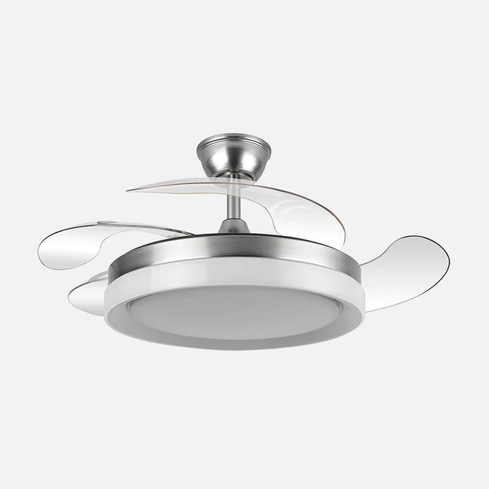 Ventilador Dc Zenit Niquel 59w 4aspas despegables 107d 6980lm 6vel 3000k,4000k,6000k, Remoto+reg.intens.+temporizador+memoria