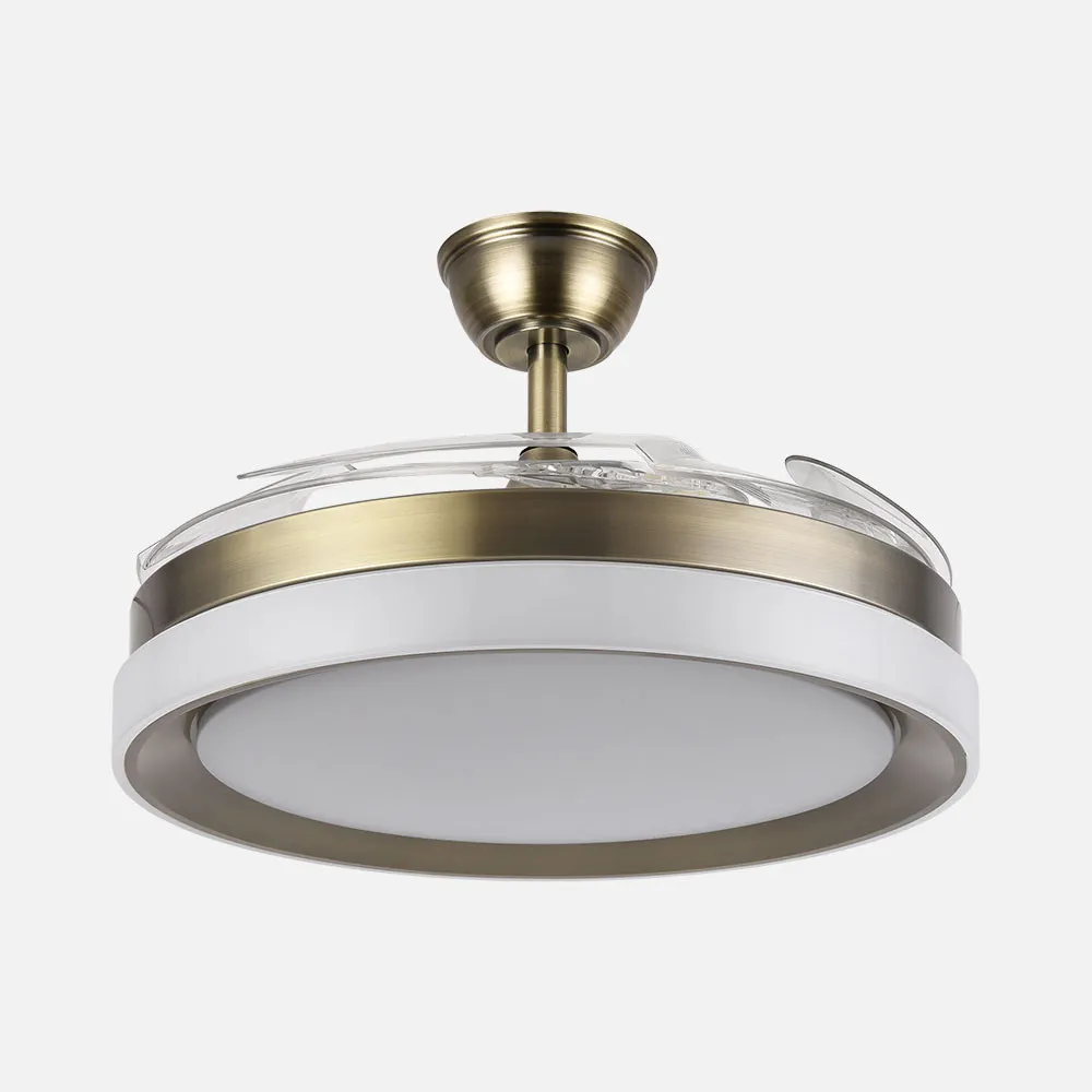 Ventilador Dc Zenit Cuero 59w 4aspas Desplegables 107d 6980lm 6vel 3000k,4000k,6000k, Remoto+reg.intens+temporizador+memoria