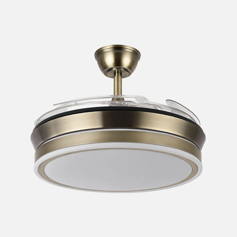 Ventilador Dc Bayomo Cuero 59w 6980lm 91d 4asp.desplegables 3000-4000-6000k Remoto, Regulable Intensidad, Temporizador, Memoria