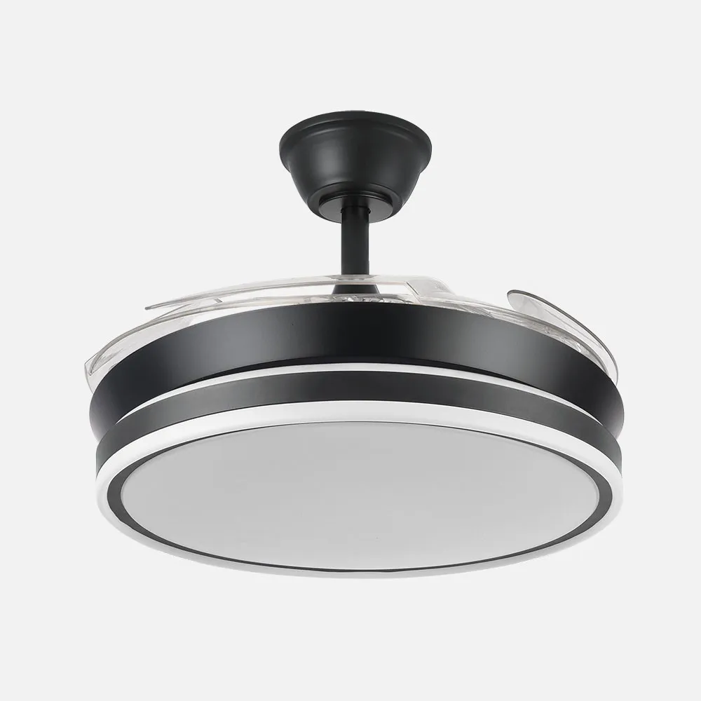 Ventilador Dc Bayomo Negro 59w 6980lm 91d 4asp.desplegables 3000-4000-6000k Remoto, Regulable Intensidad, Temporizador, Memoria