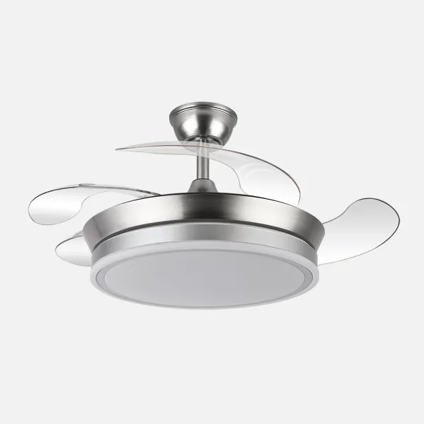 Ventilador Dc Bayomo Niquel 59w 6980lm 91d 4asp.desplegables 3000-4000-6000k Remoto, Regulable Intensidad, Temporizador, Memoria